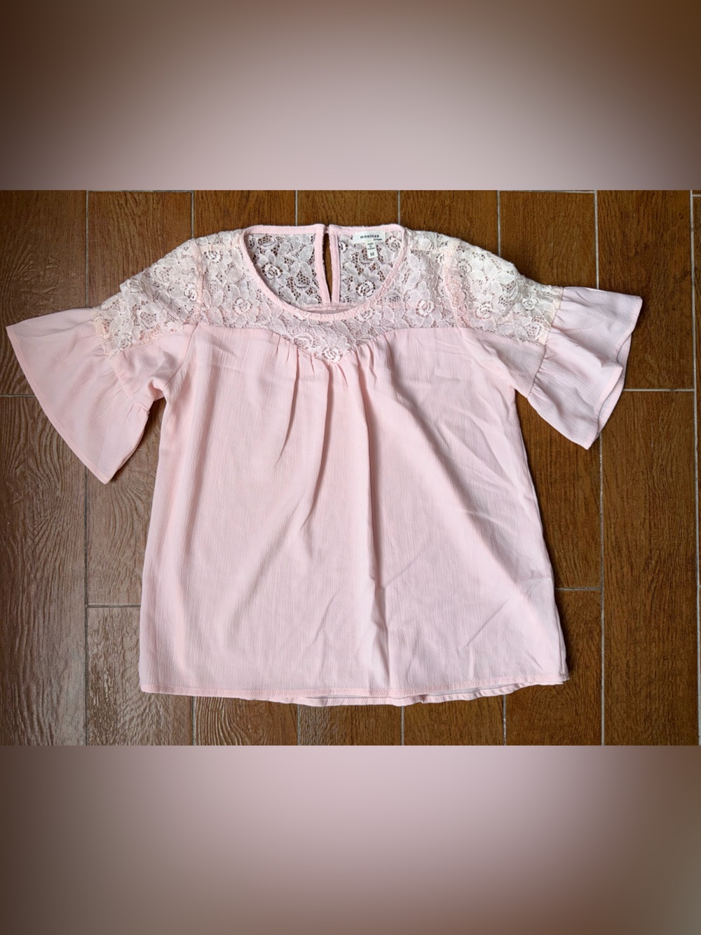 Monteau Pink Lace Yoke Girls Top